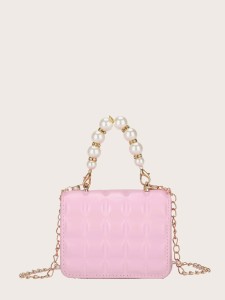 Girls Faux Pearl Decor Quilted Chain Bag