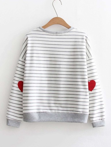 Heart Patch Striped Sweatshirt