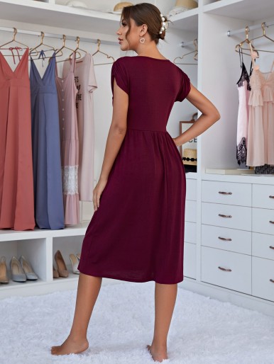 Scoop Neck Button Front Lounge Dress