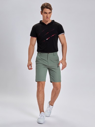 Men Zipper Fly Pocket Shorts