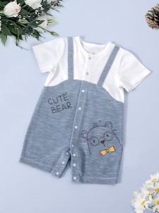 Baby Girl Color Block Cartoon Graphic 2 In 1 Romper