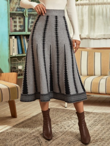 Chevron Pattern High Waist Knit Skirt