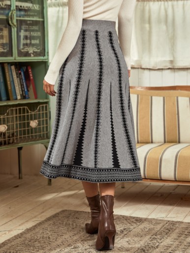 Chevron Pattern High Waist Knit Skirt