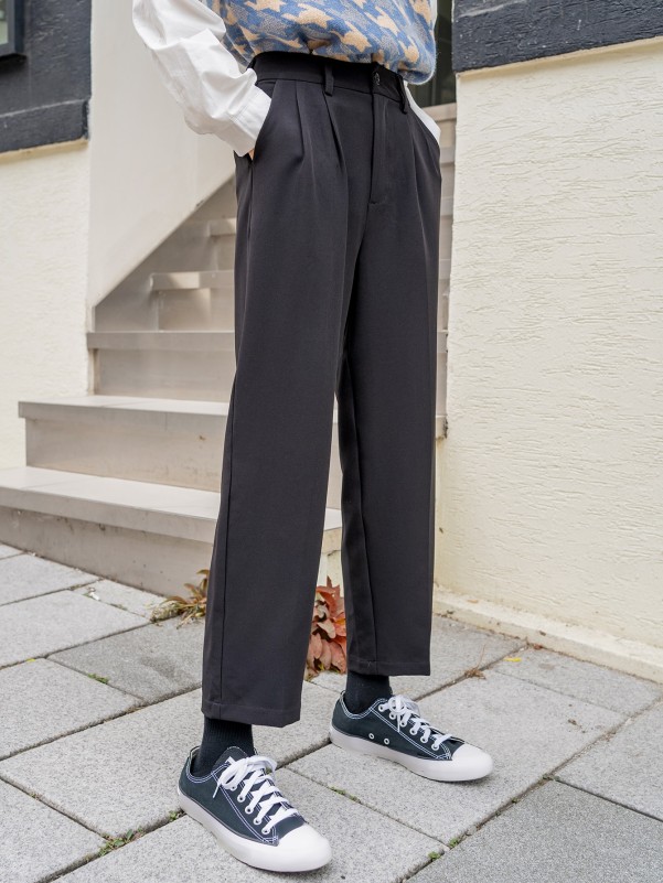 Slant Pocket Solid Tailored Pants