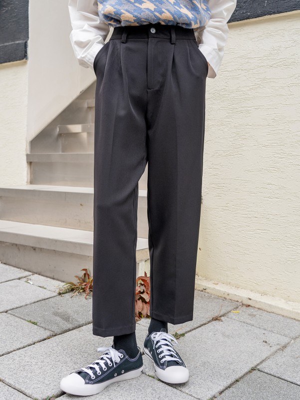 Slant Pocket Solid Tailored Pants