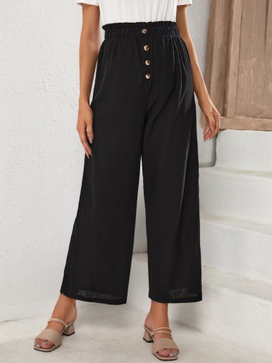 Maternity Button Front Wide Leg Paperbag Pants