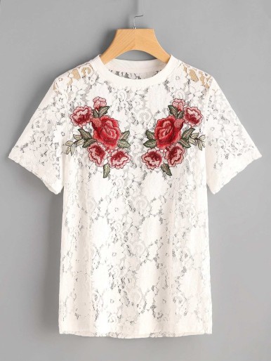 Rose Patch Floral Lace Tee