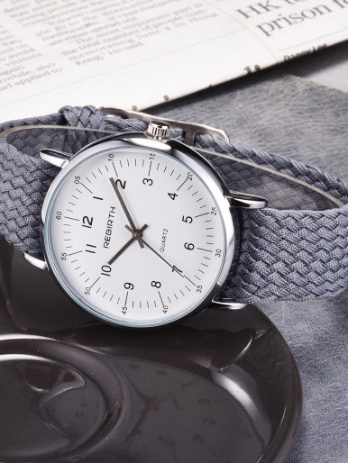 Men Canvas Strap Round Pointer Watch