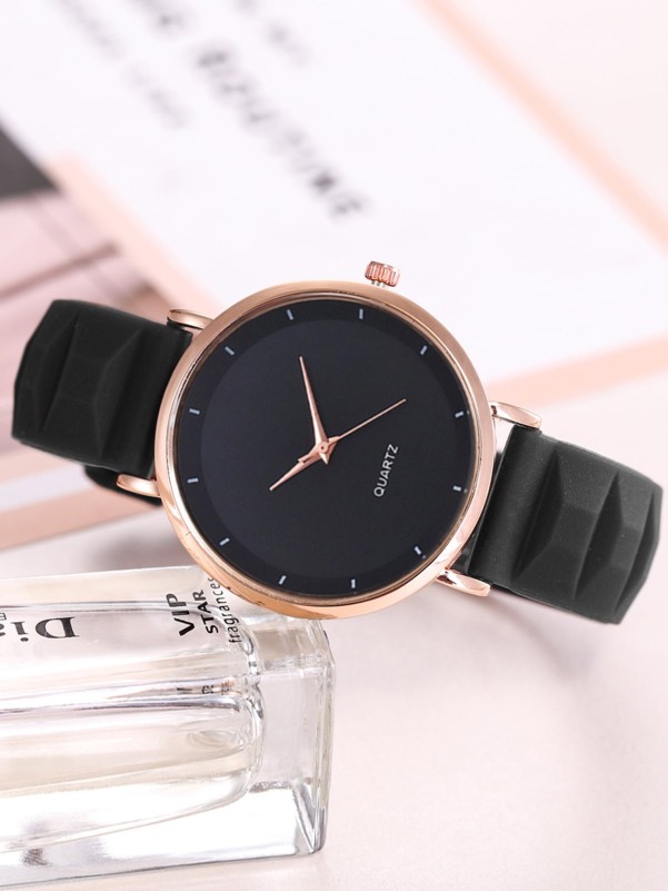 1pc Simple Round Pointer Quartz Watch & 6pcs Bracelet