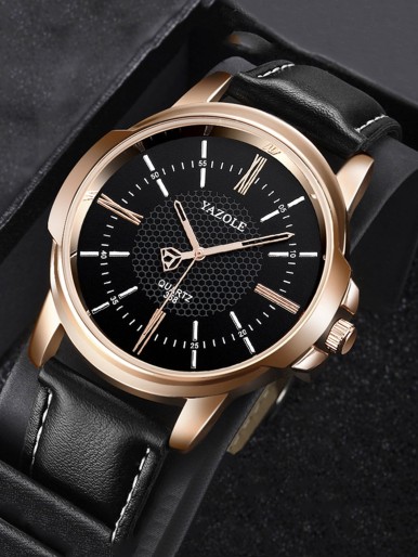 Men Round Pointer Quartz Watch