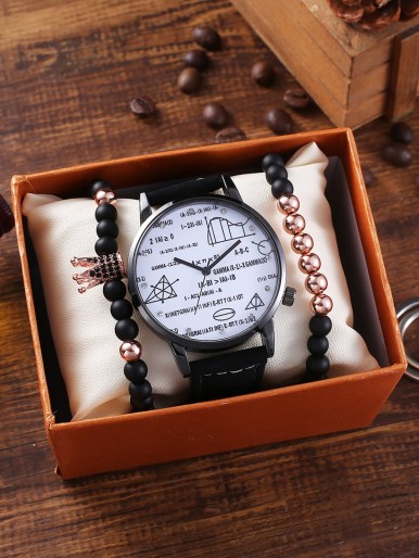 1pc Men Quartz Watch & 2pcs Bracelet