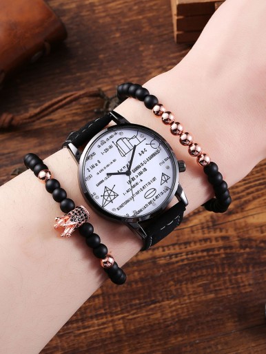 1pc Men Quartz Watch & 2pcs Bracelet