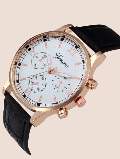 1pc Men Round Pointer Watch