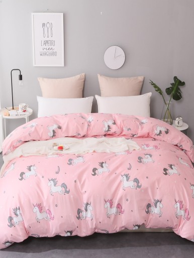 Kids Unicorn Print Duvet Cover Set Without Filler