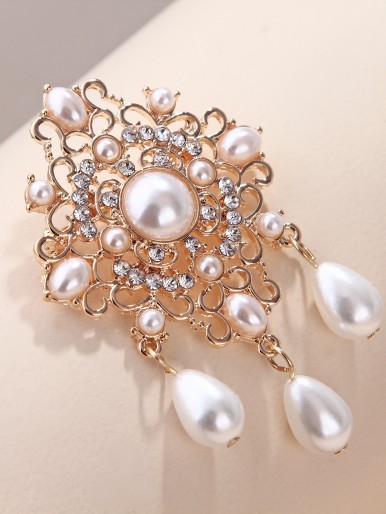 Faux Pearl Charm Brooch