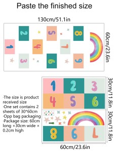 مجموعة واحدة من ملصق الأرضية بأرقام الأطفال وطباعة قوس قزح
