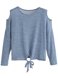 Blue Open Shoulder Tie Front T-shirt