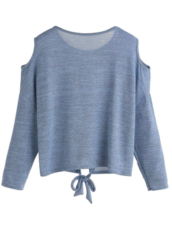 Blue Open Shoulder Tie Front T-shirt