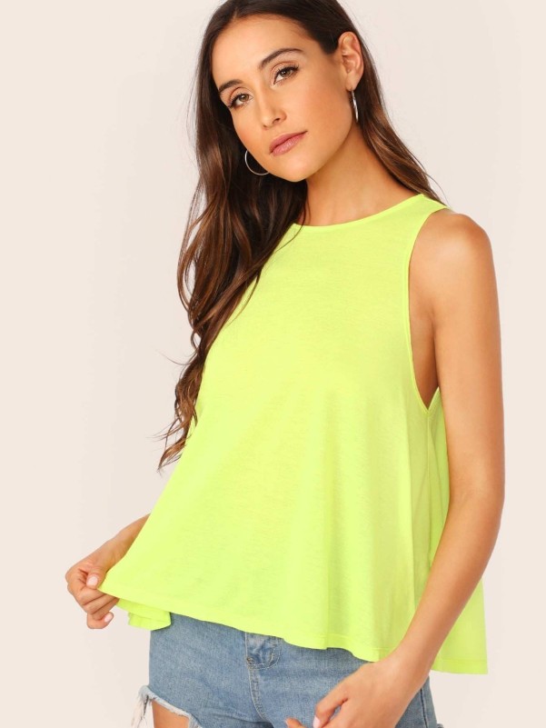 Neon Yellow Swing Hem Tank Top