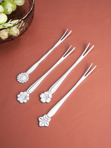 4pcs Random Flower Dessert Fork