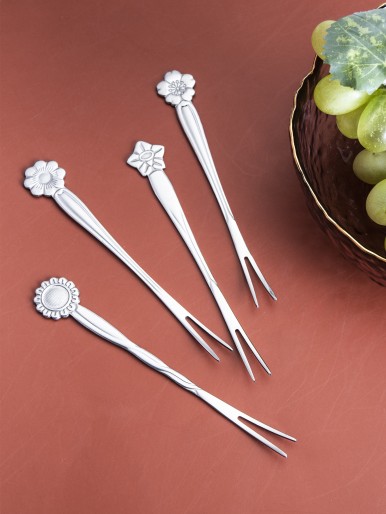 4pcs Random Flower Dessert Fork