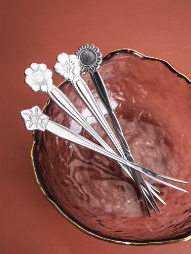 4pcs Random Flower Dessert Fork