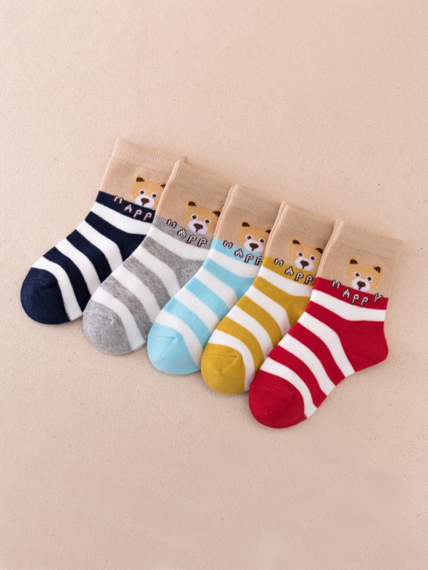 5pairs Toddler Kids Striped Print Socks