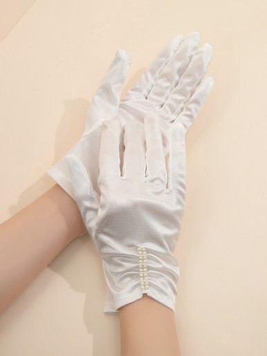 Faux Pearl Decor Gloves