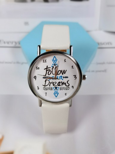 Kids Letter Graphic Dial Round Pointer Quartz Watch