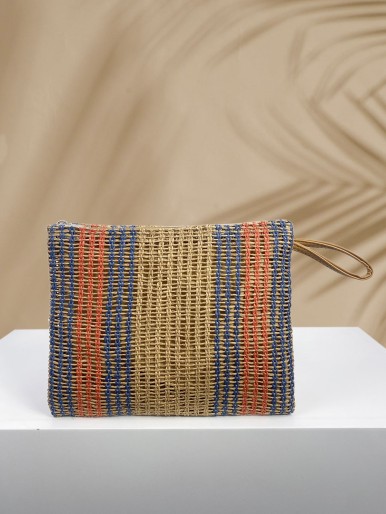 Striped Woven Clutch Bag