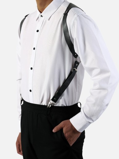 Men Metal Buckle PU Leather Suspender