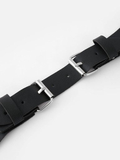 Men Metal Buckle PU Leather Suspender