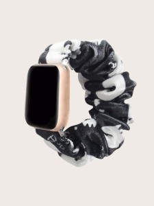 حزام ساعة بتصميم Scrunchie مطبوع عليه شبح الهالوين متوافق مع iWatch