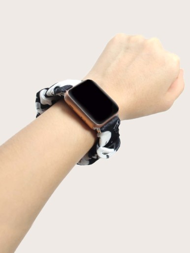 حزام ساعة بتصميم Scrunchie مطبوع عليه شبح الهالوين متوافق مع iWatch