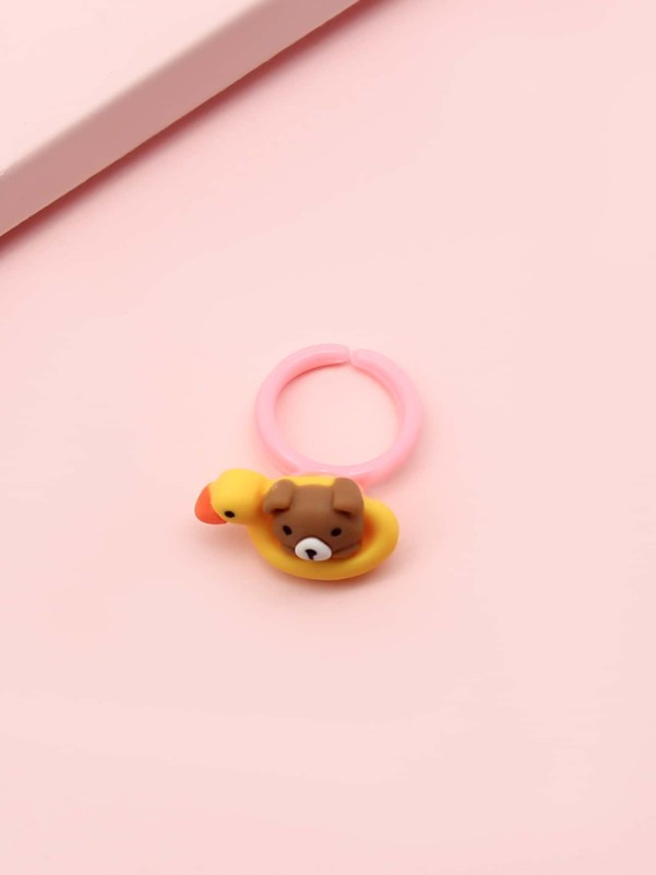 Girls Bear Decor Cuff Ring