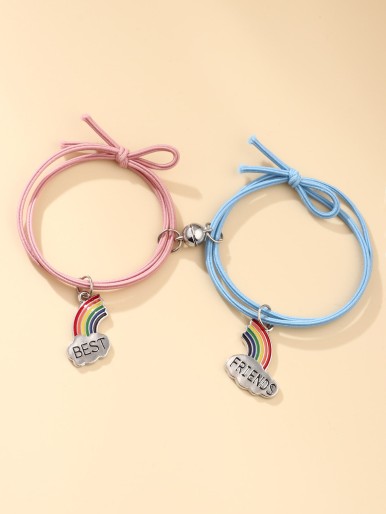 2pcs Girls Rainbow Charm Bracelet