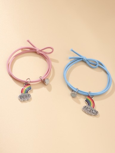 2pcs Girls Rainbow Charm Bracelet