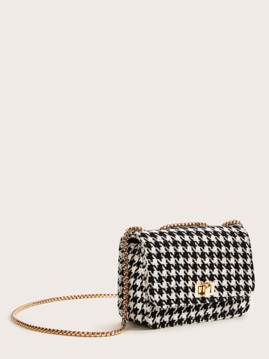 Twist Lock Houndstooth Chain Bag