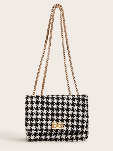 Twist Lock Houndstooth Chain Bag