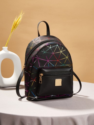 Geometric Pattern Curved Top Backpack