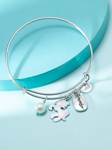 Girls Faux Pearl & Unicorn Charm Bangle