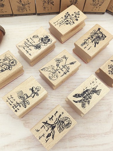 1pc Random Flower Pattern Wooden Stamp