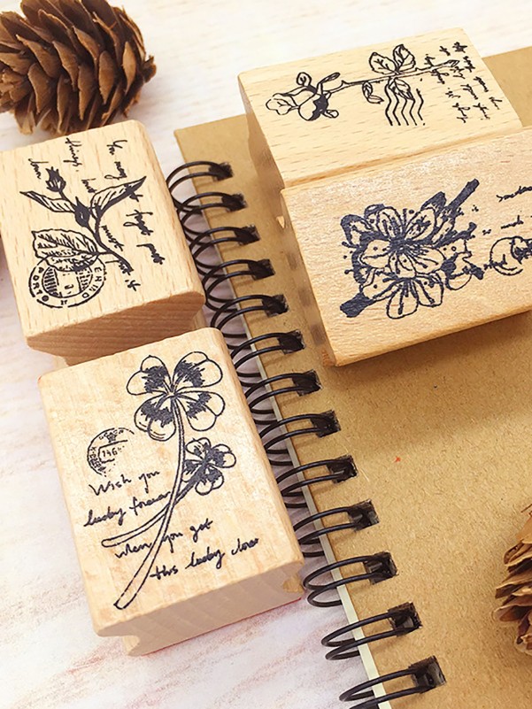 1pc Random Flower Pattern Wooden Stamp