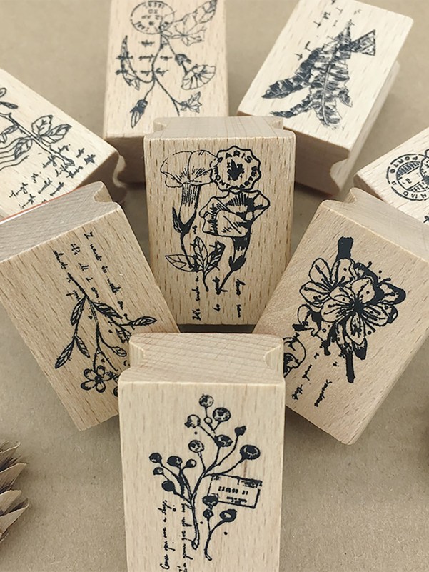 1pc Random Flower Pattern Wooden Stamp