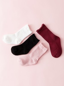 4pairs Toddler Girls Minimalist Solid Socks