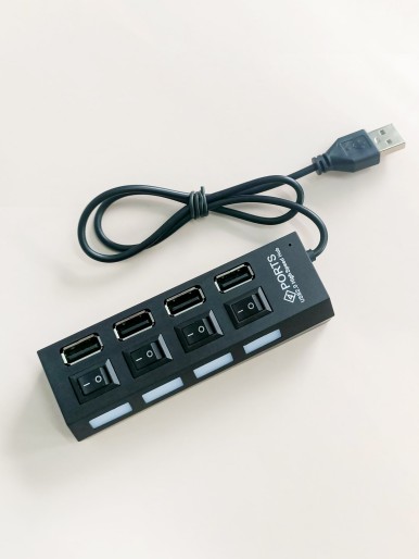 1pc Four-USB Splitter With Light & Switch