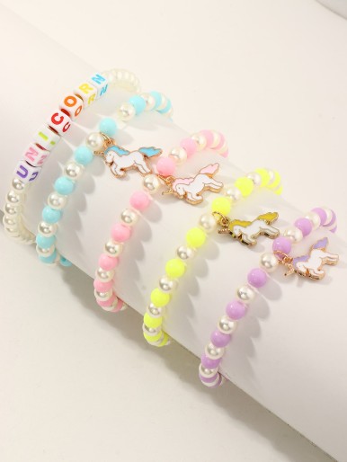 5pcs Toddler Girls Beaded Bracelet