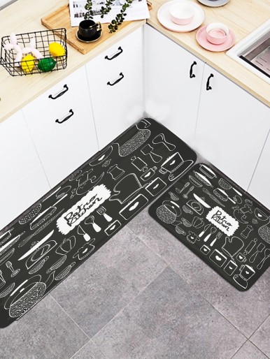 1pc Kitchenware Print Kitchen Carpet