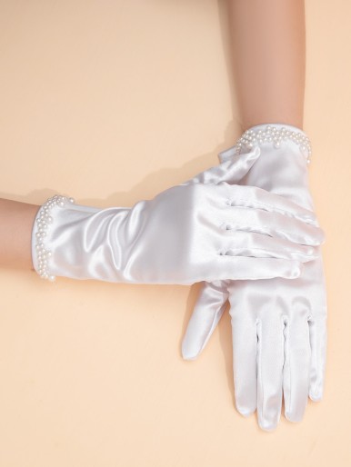 Faux Pearl Decor Gloves