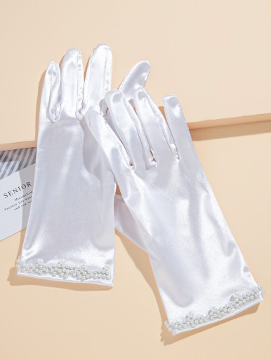 Faux Pearl Decor Gloves